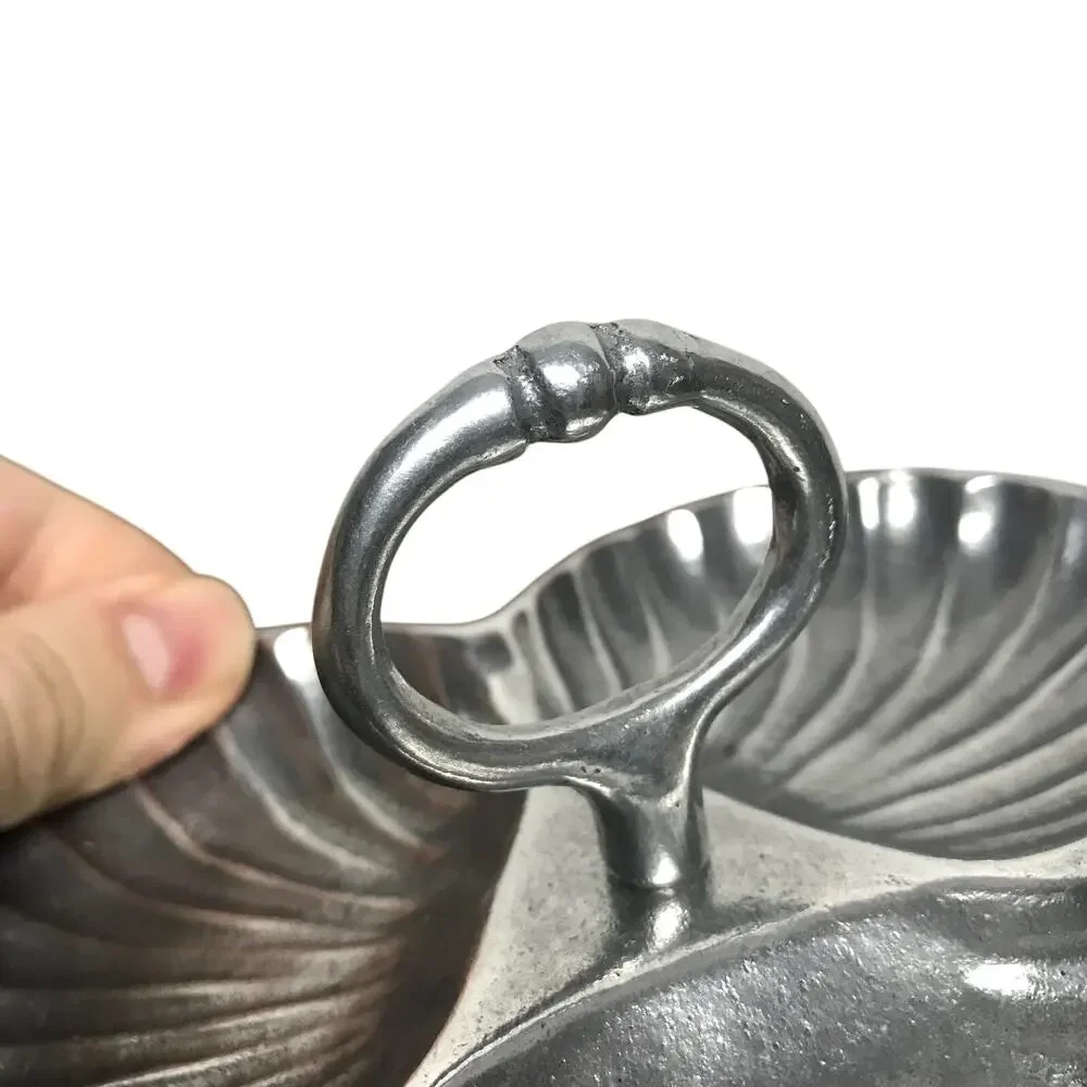 Petrina Argentina VTG Pewter 3 Shell Compartment Serving Nut Tray With Holder